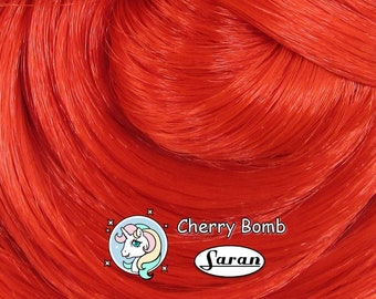 Cherry Bomb Red Saran Doll Hair for Rerooting Custom Fashion Dolls, 38-Inch
