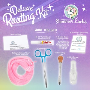 Deluxe Doll Hair Rerooting Kit: Tool, Needles, Hair, Glue & Styling Bands and More!