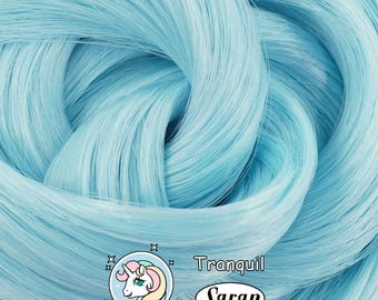 Tranquil Pastel Blue Saran Doll Hair for Rerooting Custom Fashion Dolls, 38-Inch