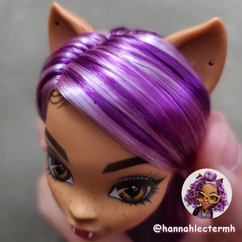 A light purple lavender Japanese saran doll hair for rerooting standard 11.5 inch fashion dolls, monster high reroots, custom doll rehairing and restoring all doll and toy types. Custom Monster High reroot example not included.