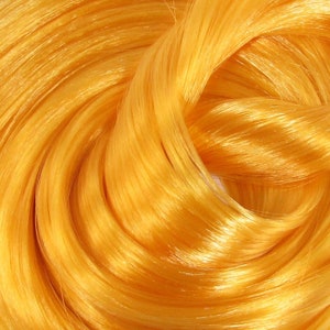 Cabello de muñeca de nailon amarillo dorado Crumpet para reenraizar muñecas de moda personalizadas, 38 pulgadas