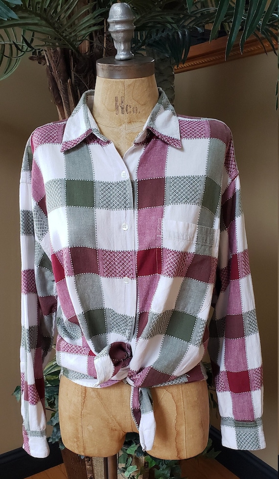 Vintage 80's 90's Long Sleeve Plaid Shirt_KEREN H… - image 1