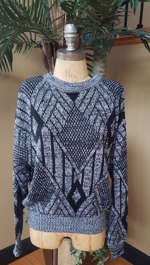 Vintage SASSON Sweater_Black Gray Monochromatic_G… - image 4
