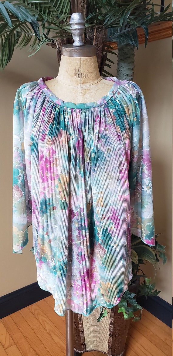 RARE Vintage Flowy Boho Shirt Top Blouse_Absract … - image 2