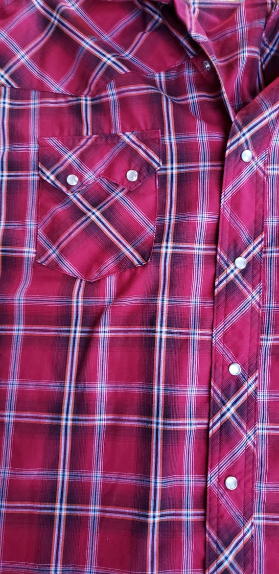 Vintage WRANGLER Western Burgundy Red Plaid Shirt… - image 8