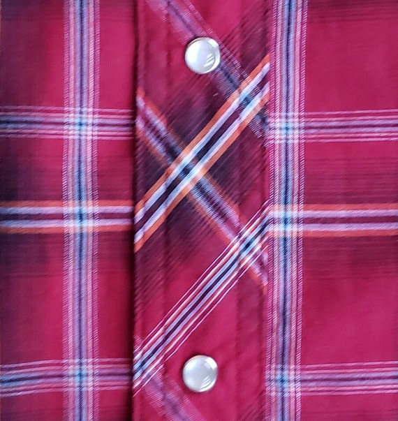 Vintage WRANGLER Western Burgundy Red Plaid Shirt… - image 9