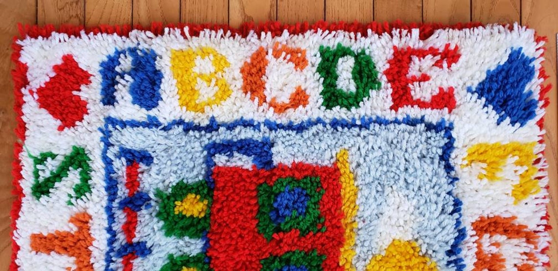 Vintage Latch Hook Childrens Baby ABC Train Rug Wall Hanging Etsy