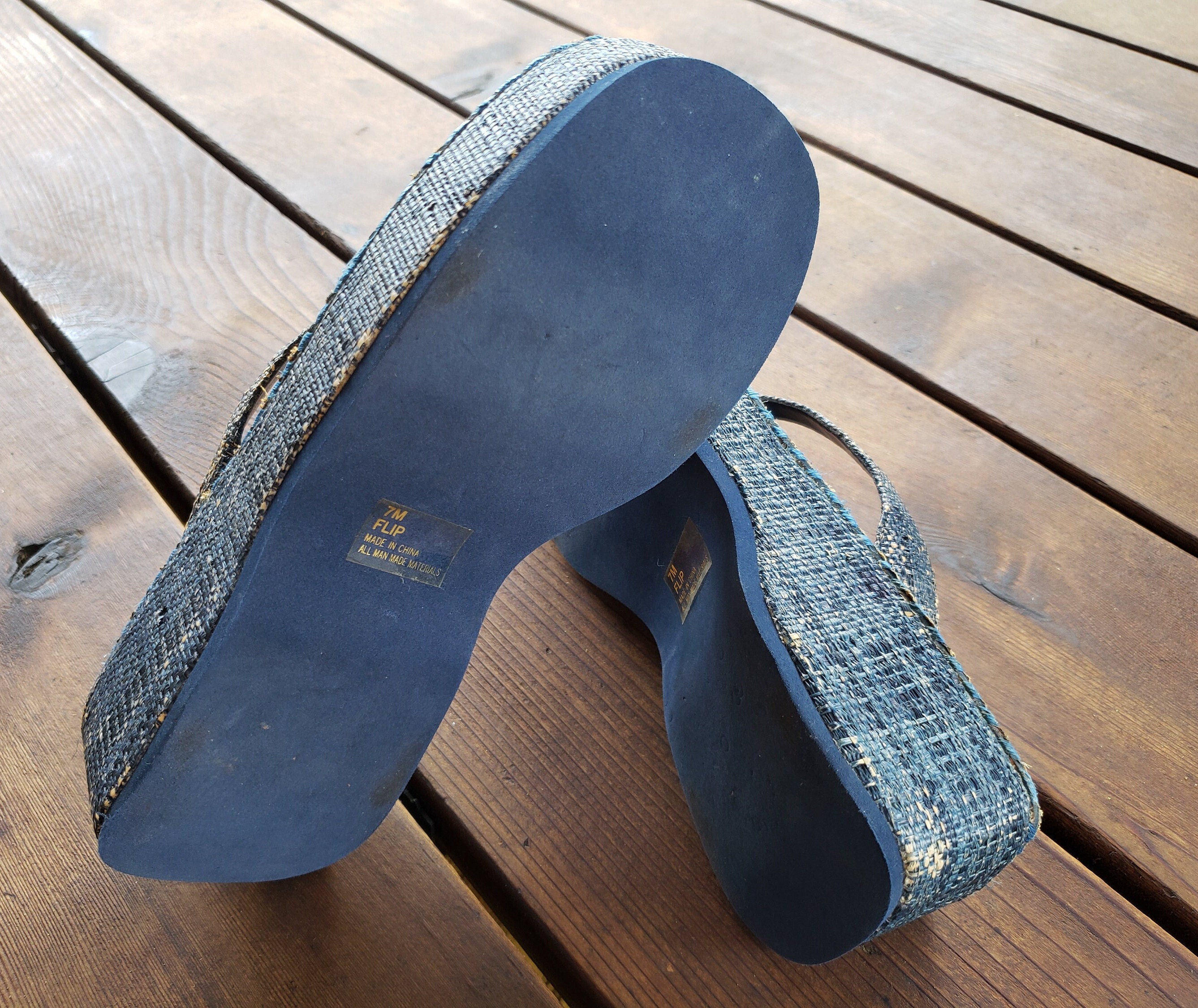 Vintage Natural Straw Sandals with Blue Straps Navy blue sandals with strap main image 4