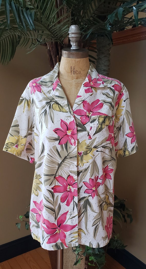 Vintage Womens HAWAIIAN Floral Shirt_BOBBIE BROOK… - image 4