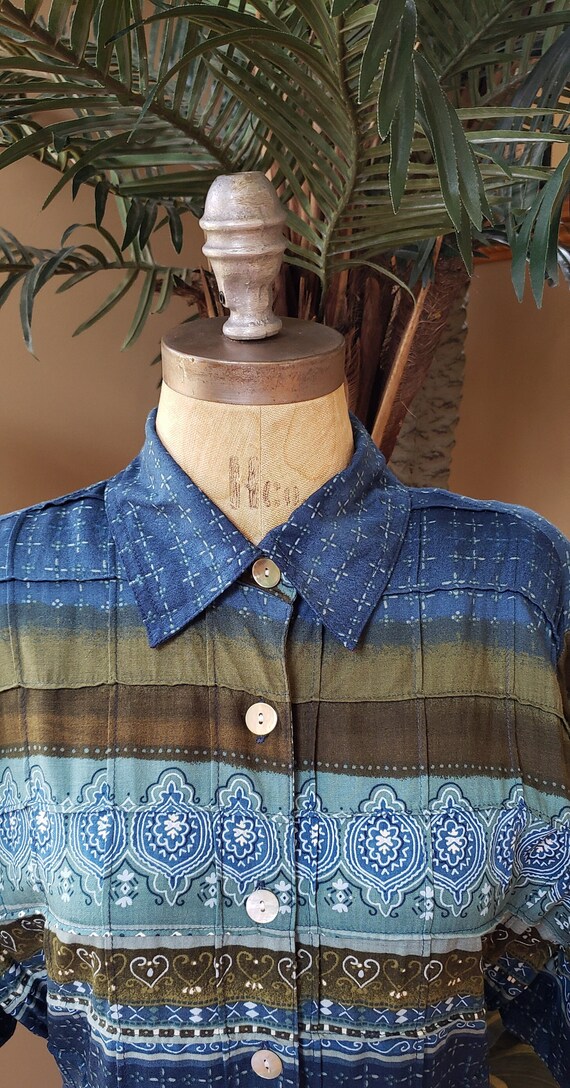 Vintage Boho Rayon Button Up Short Sleeve Shirt D… - image 5