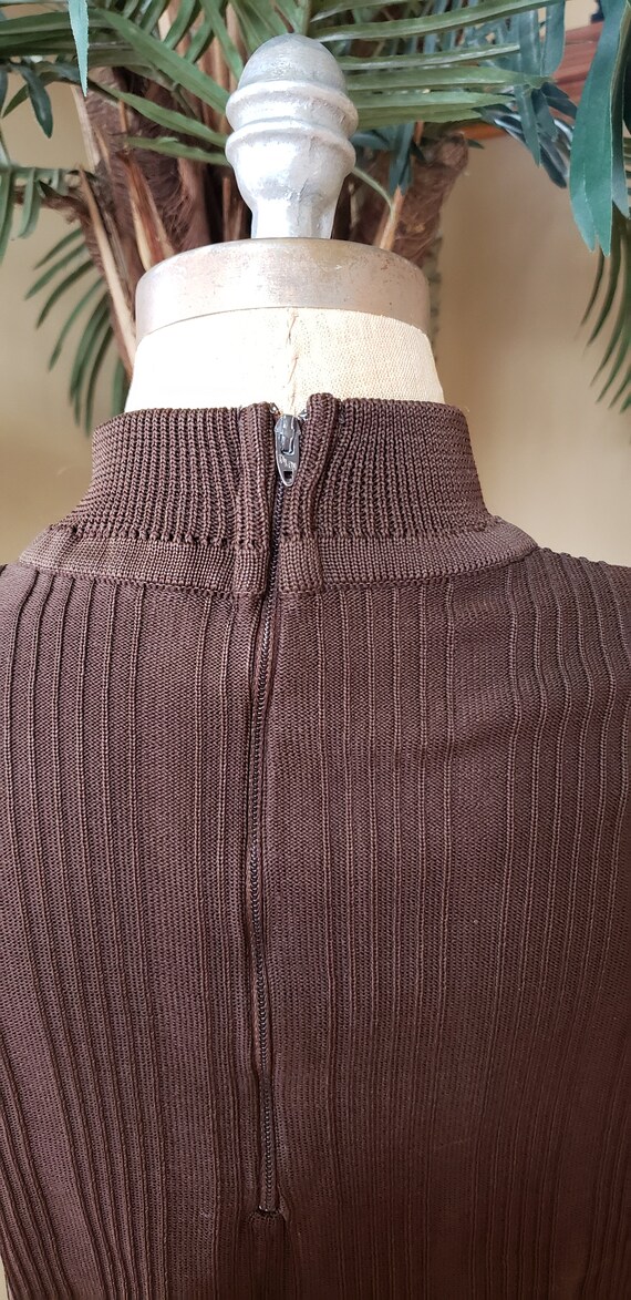 Vintage 70's Brown Ribbed Turtleneck Shirt Top Bl… - image 7