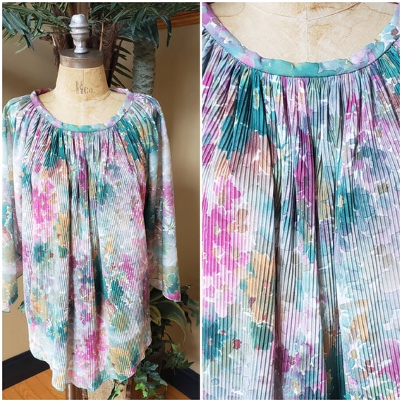 RARE Vintage Flowy Boho Shirt Top Blouse_Absract … - image 1