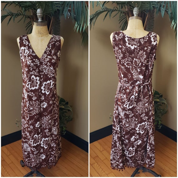 Vintage Floral Thin Sleeveless Midi Dress Rayon B… - image 1