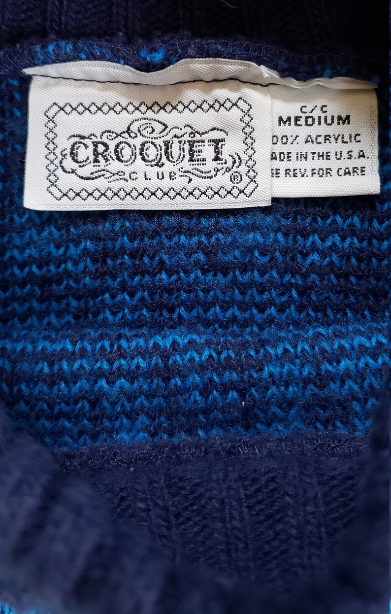 Vintage CROQUET Sweater_Argyle Style Ski Fair Isle Nordic_Teal & Navy Blue Green Diamond_Acrylic_Soft Cozy_Womens Size Medium M - Large L image 6