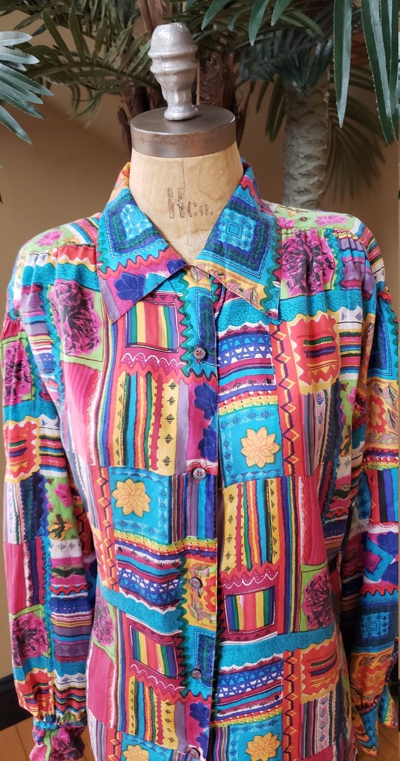 Vintage 70's 80's 90's Silk Button Up Blouse Shir… - image 6