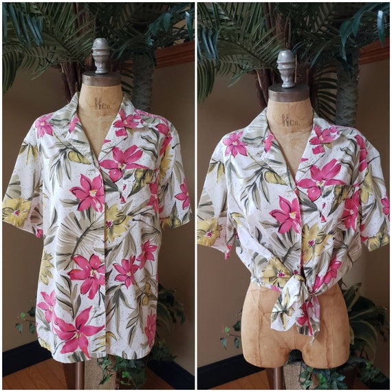 Vintage Womens HAWAIIAN Floral Shirt_BOBBIE BROOK… - image 1