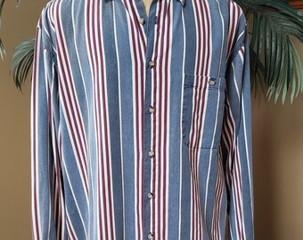 Denim Long Sleeve Striped Western Casual Button-Down Shirts For Men | EBay