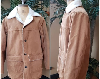 RARE Vintage 70's 80's Carhartt Coat Jacket_Sherpa Lined_Canvas Barn Chore_Brown  Duck_Fits Men's Large L 42