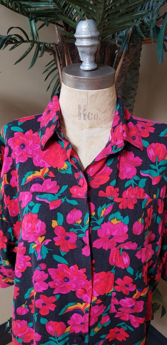Vintage Women's Floral Shirt Colorful GITANO Butt… - image 2