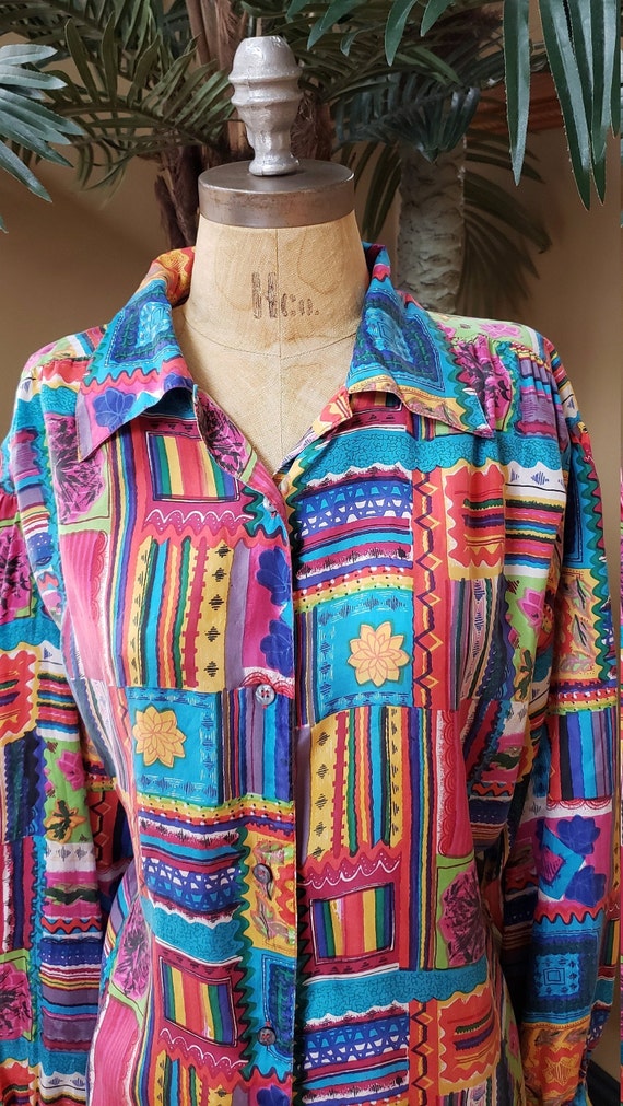 Vintage 70's 80's 90's Silk Button Up Blouse Shir… - image 5