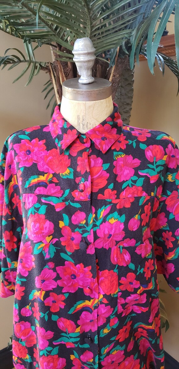 Vintage Women's Floral Shirt Colorful GITANO Butt… - image 3