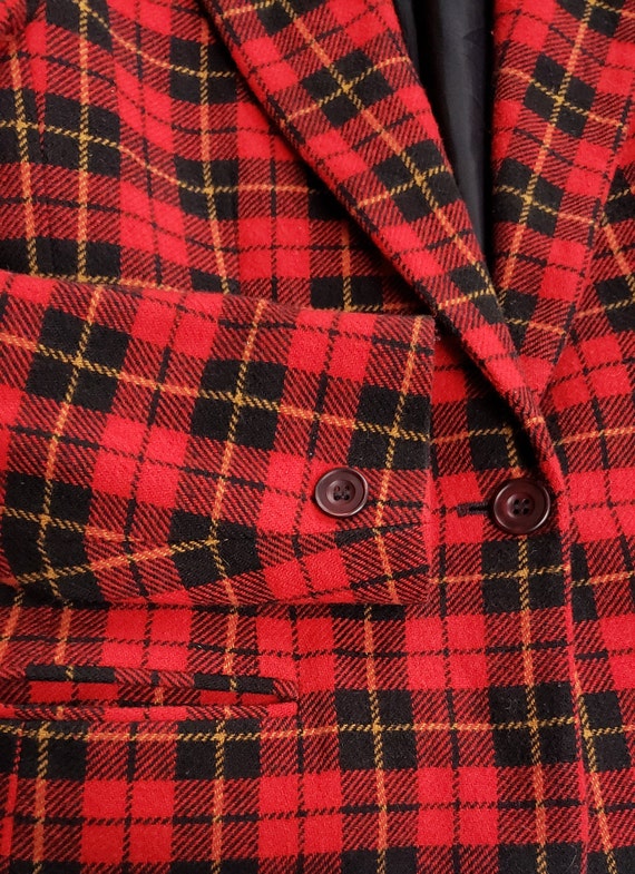 Vintage Red Tartan Plaid Wool Blazer Red Christma… - image 8