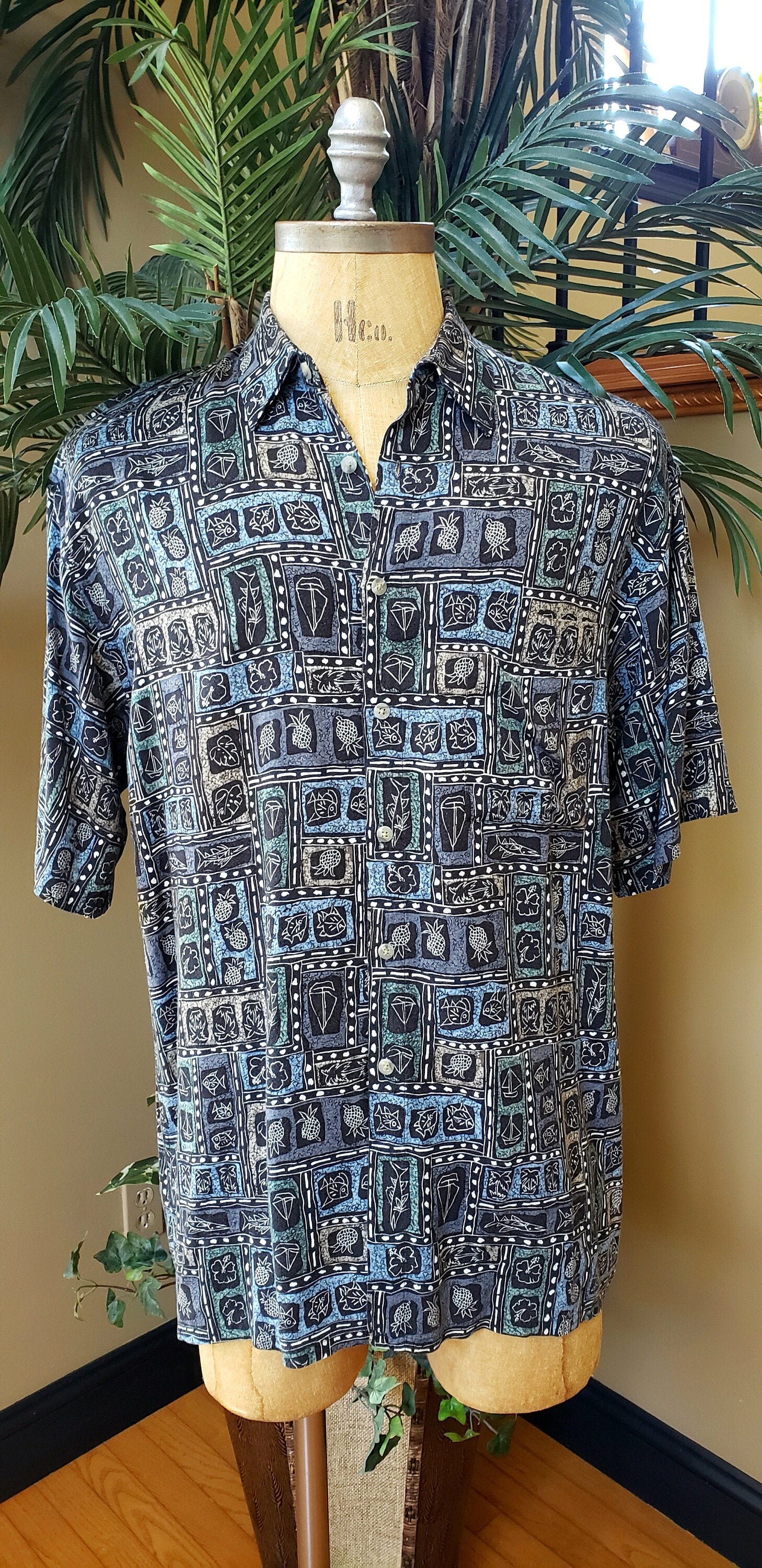 Vintage 80's 90's Abstract Geometric Rayon Shirt_short - Etsy