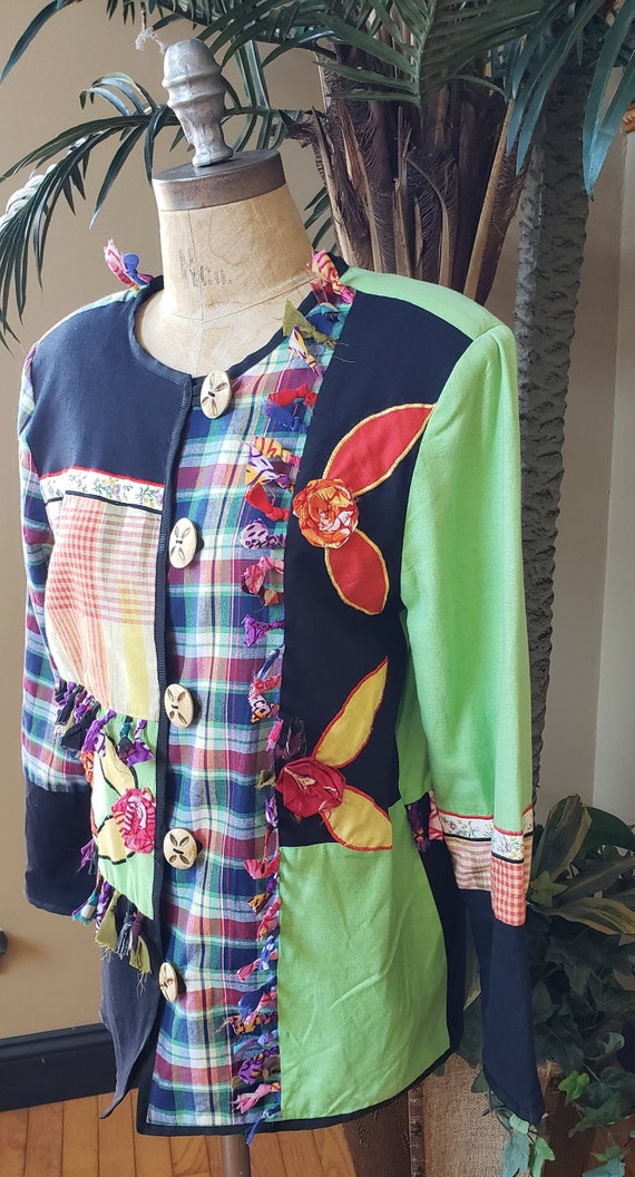 Vintage Patchwork Jacket Button Up Lightweight Co… - image 3