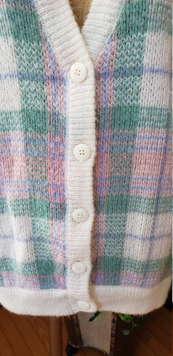 Vintage 80's 90's Cardigan Sweater_Acrylic Plaid … - image 4