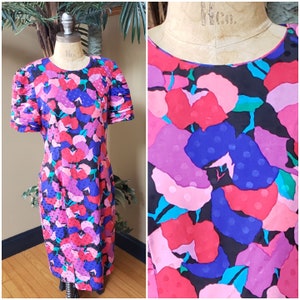 Vintage 80&#39;s 90&#39;s Abstract Floral Silk Dress_LIZ CLAIBORNE_Short Sleeve_Knee Length_Comfy Cool_Bright Print_Fit Women&#39;s Small 6