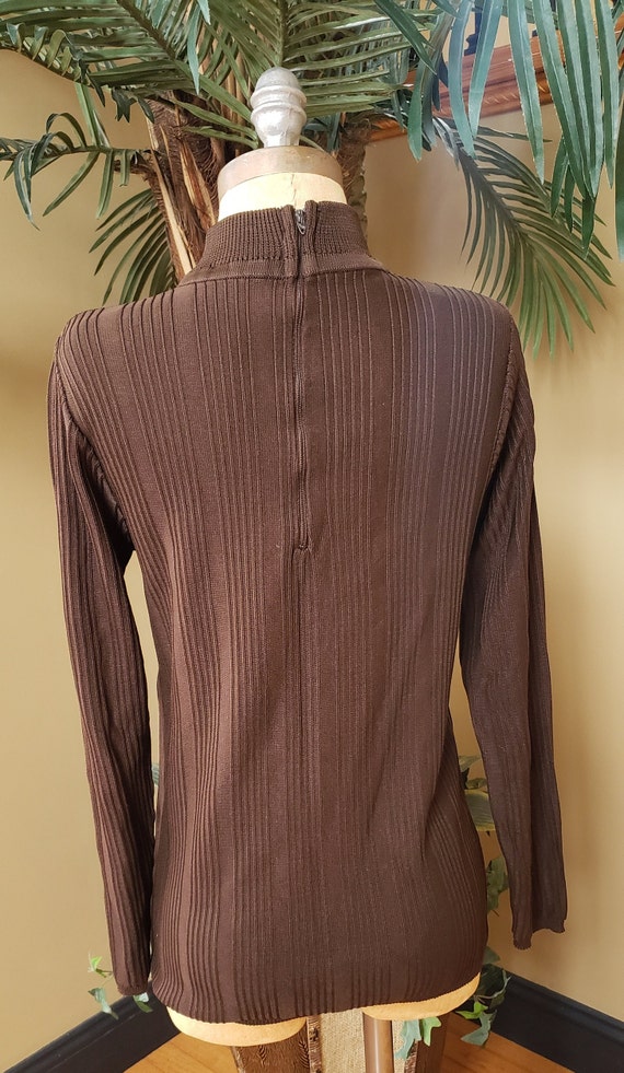 Vintage 70's Brown Ribbed Turtleneck Shirt Top Bl… - image 6