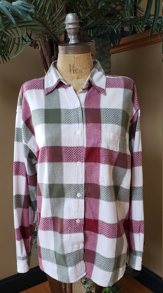 Vintage 80's 90's Long Sleeve Plaid Shirt_KEREN H… - image 2