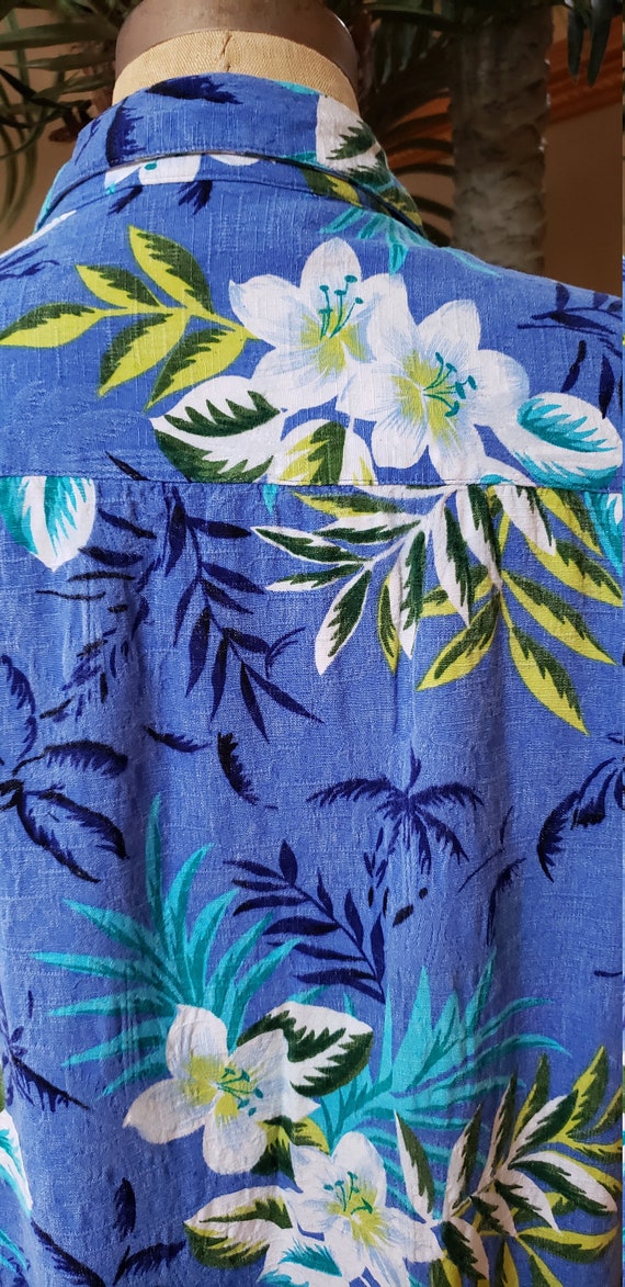 Vintage Womens HAWAIIAN Rayon Blue Green Floral S… - image 5