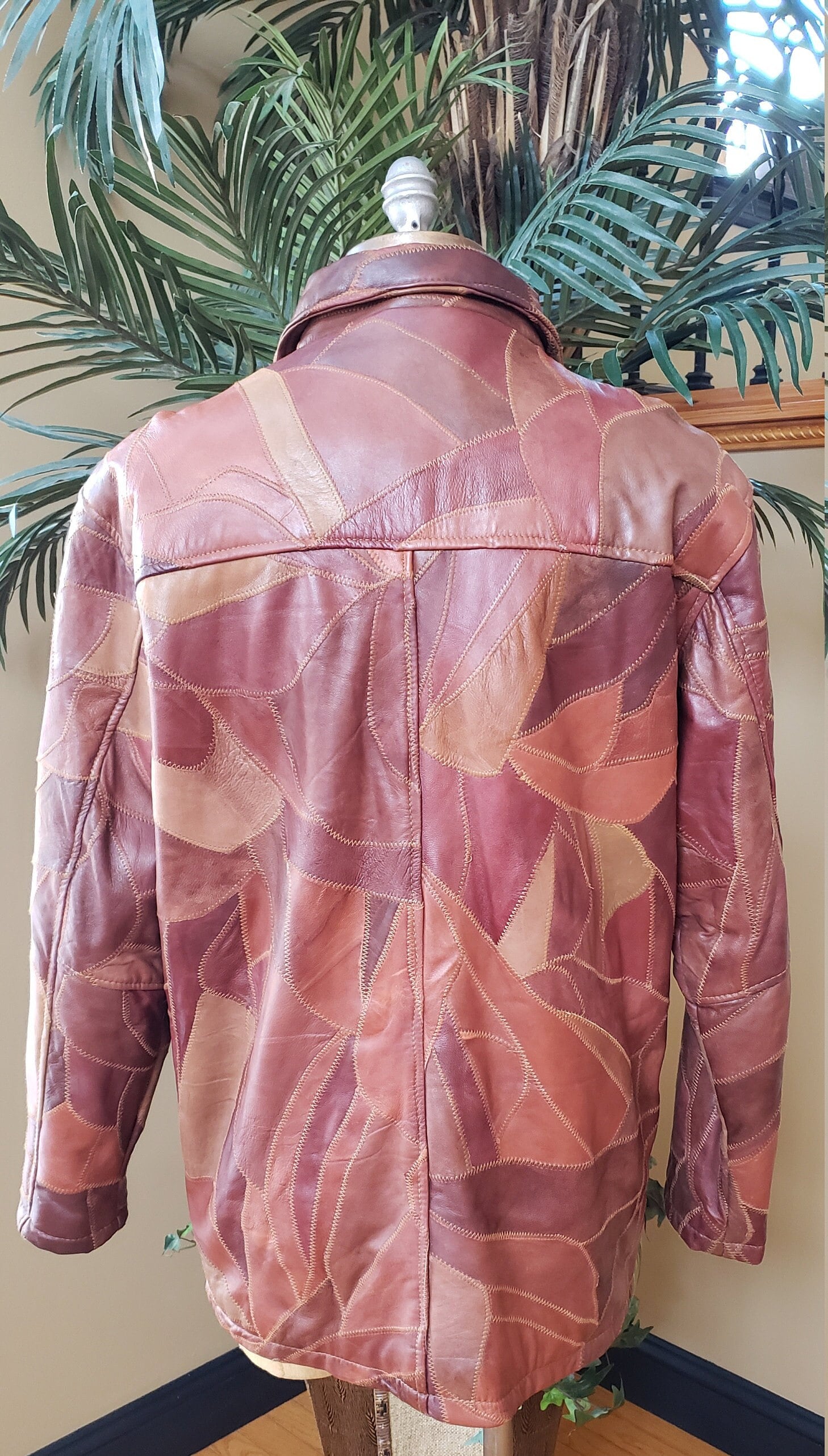 RARE Vintage 70's Patchwork Leather Jacket Coat_trenchcoat