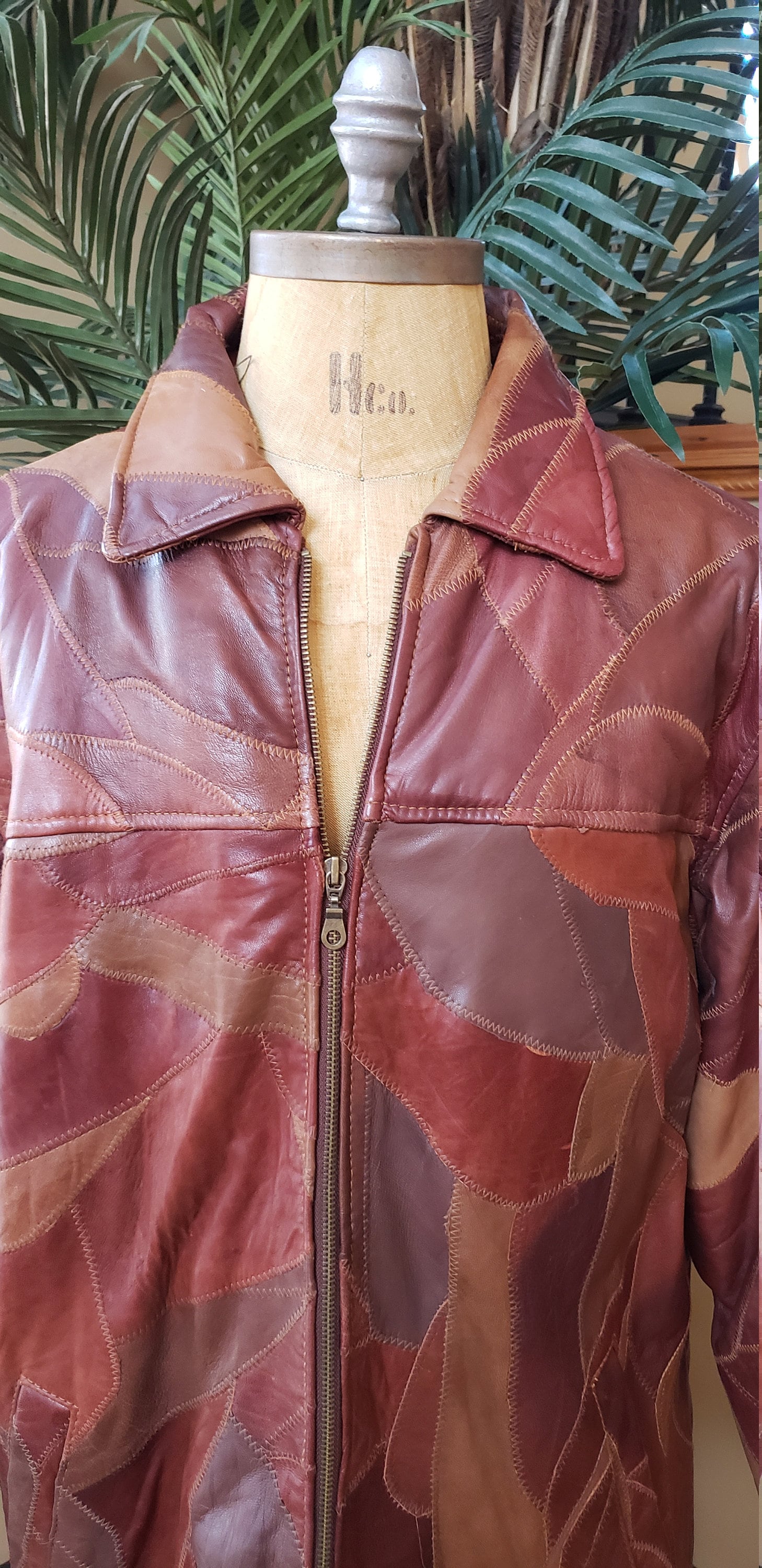 RARE Vintage 70's Patchwork Leather Jacket Coat_trenchcoat RARE Vintage 70's Patchwork Leather Jacket Coat_trenchcoat