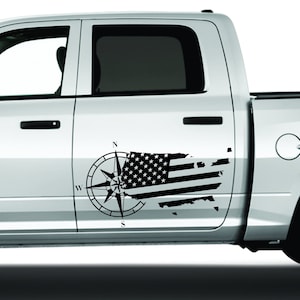 American Flag Vinyl Decals Fits Any Truck Rear Bed, Fender, Hood. Compass Rose Sticker