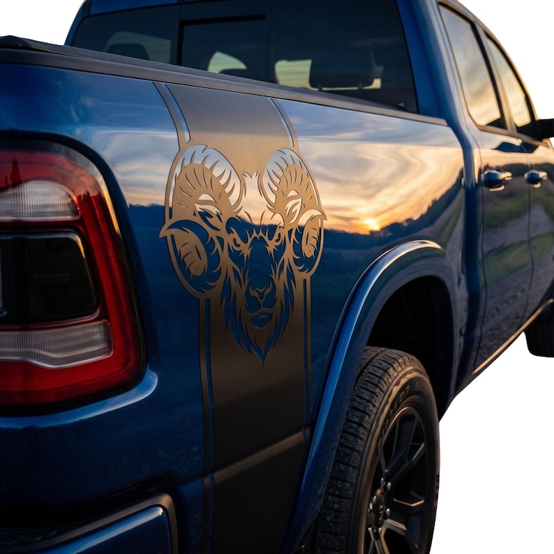 Ram Performance Starters Racing Sticker Fierce Ram Head Truck Bed Decals for Dodge Ram, Set of 2 Side Bed ...
