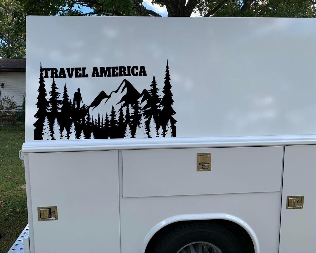 Travel America Decal: RV Camper Truck Forest Adventure Sticker - Etsy