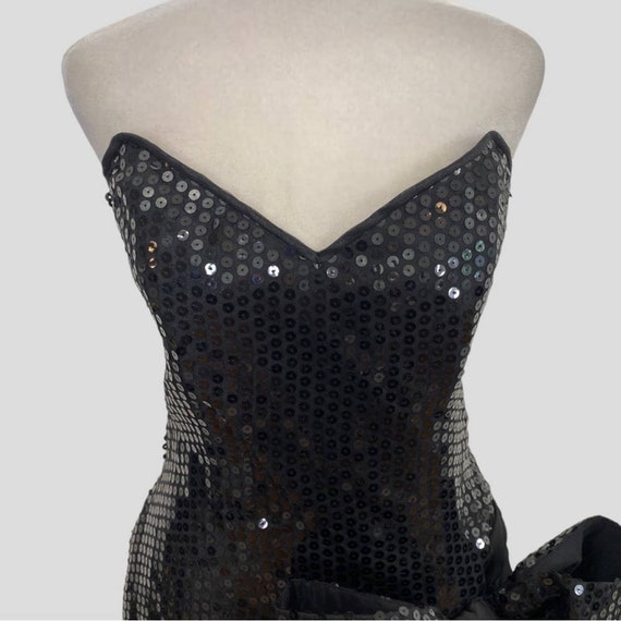 Vintage 80s 90s Tadashi Black Sequin Strapless Ma… - image 2