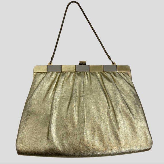 Vintage 1950s Handbag Gold Fringe Clear Plastic Vinyl Purse