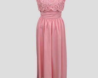 Vintage 70s Mike Benet Formals Pink Applique Strapless Gown Size XS