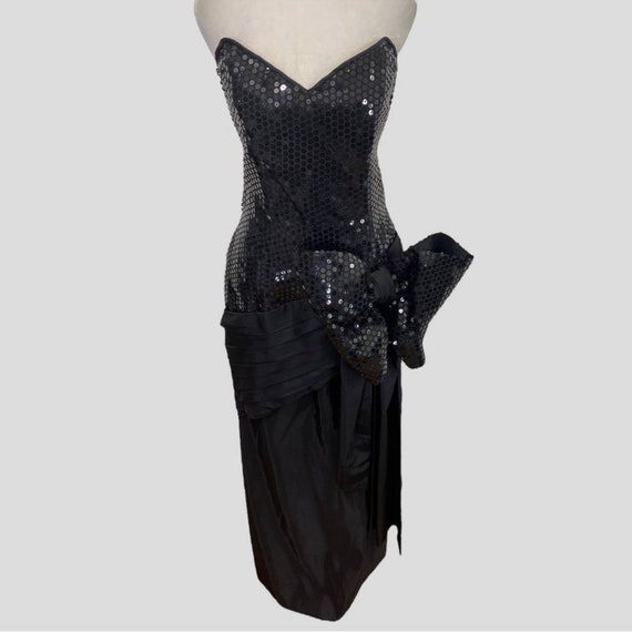 Vintage 80s 90s Tadashi Black Sequin Strapless Ma… - image 1