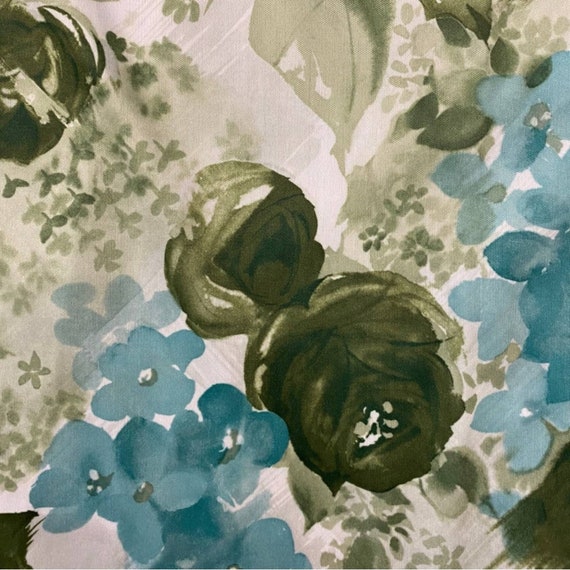 Vintage 60s 70s Leslie Fay Green Blue Floral Bow … - image 5