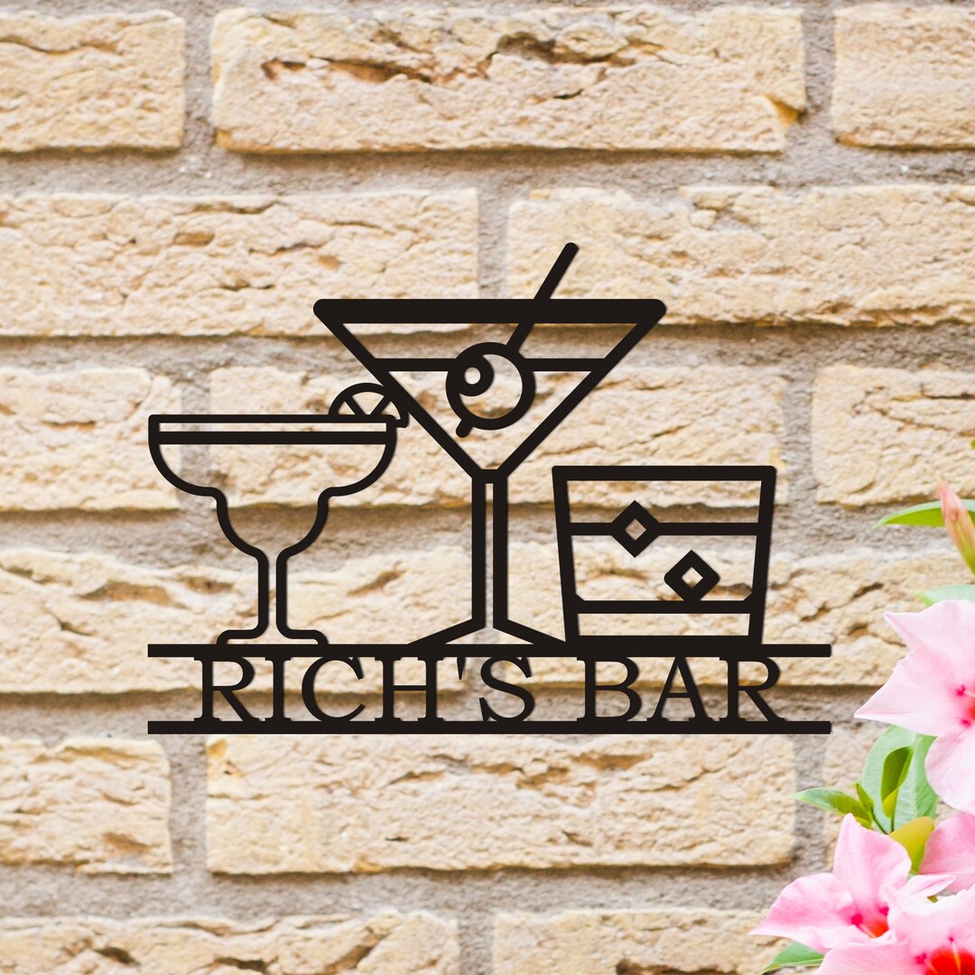 Bar Wall Decor Cocktail Metal Wall Art Custom Bar Sign Etsy