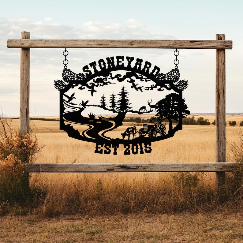 Personalized Farm House Metal Entrance Sign, Custom Metal Ranch Name Sign, Family Name Metal Sign,Best Anniversary Gift, Gift For Family image 1