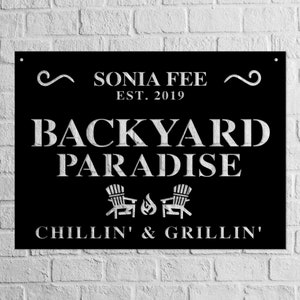Backyard Paradise CustomMetal Wall Sign, Personalized Backyard Sign, Custom Barbeque Metal Sign, Unique BBQ Metal Name Sign, Christmas Gift