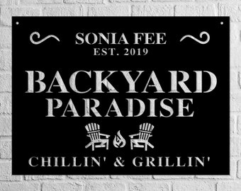 Backyard Paradise CustomMetal Wall Sign, Personalized Backyard Sign, Custom Barbeque Metal Sign, Unique BBQ Metal Name Sign, Christmas Gift