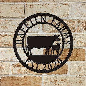 Letrero de metal personalizado de granja de vacas, letrero personalizado con nombre de rancho, arte de pared de metal de porche, regalo de cumpleaños único, regalo de Navidad para papá, fácil de colgar