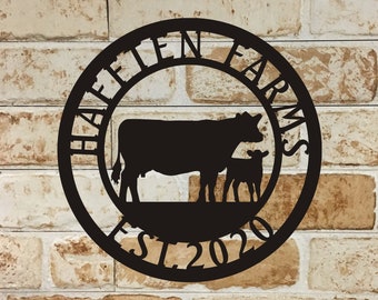 Aangepaste koe boerderij metalen bord, gepersonaliseerde ranch naambord, veranda metalen muur kunst, uniek verjaardagscadeau, kerstcadeau voor papa, gemakkelijk op te hangen