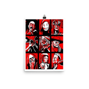 Dead By Daylight Mosaic Design with Killers Spirit Legion Plague Oni Deathslinger Blight Twins Trickster Poster Print
